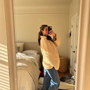 Free People Cream Sherpa Fleece with High Collar